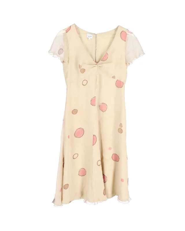 Women's Strapless DressesArmani Collezioni Short Sleeve Dot-Printed Dress in Beige Silk