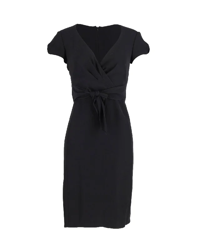 Women's Shawl Collar DressesArmani Cross-Over Belt V-Neck Dress in Black Viscose