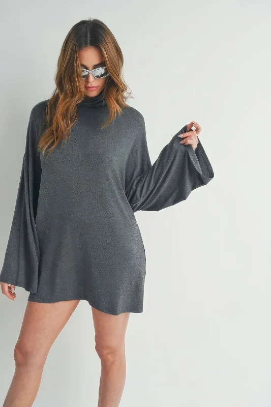 Women's High-Neck DressesBell Sleeve Turtle Neck Dress