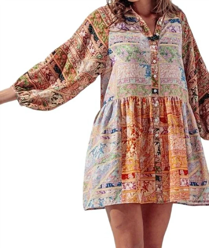 Women's Lapel Collar DressesBoho Print Shirt Dress In Sun Drenched