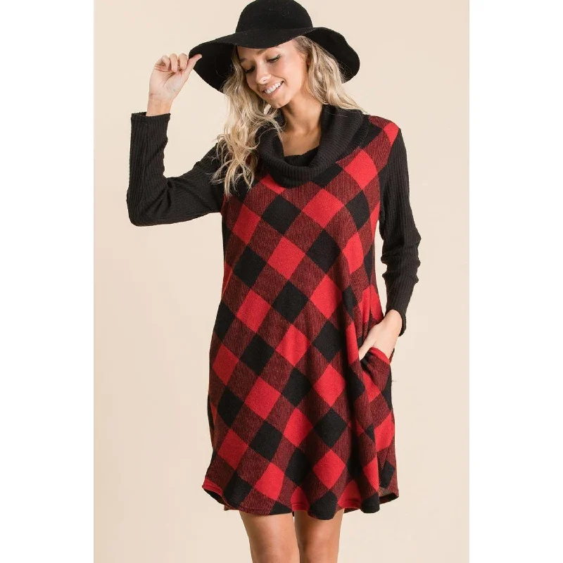 Women's Notched Collar DressesBuffalo Plaid Tartan Swing Dress