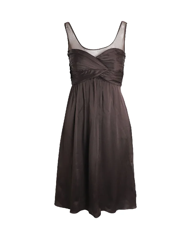 Women's High Collar DressesBurberry Knee Length Sleeveless Dress in Brown Silk