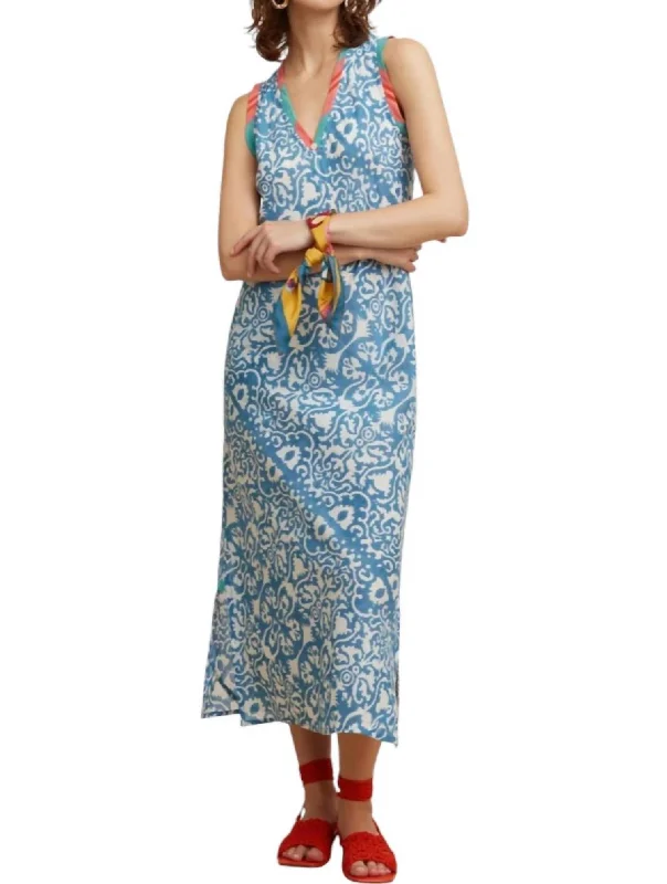 Women's Sheath DressesCheack Dress With Damask Print In Blue Print