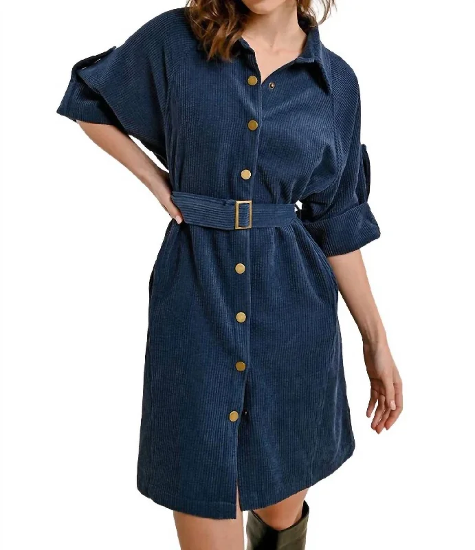 Women's Keyhole-Back DressesCoutryside Corduroy Dress In Navy Blue