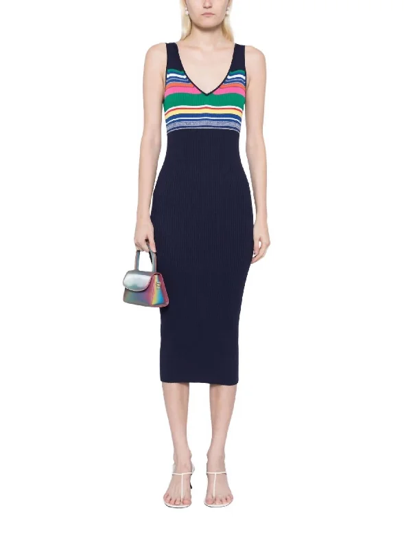 Women's Collarless DressesDana Dress In Navy Rainbow