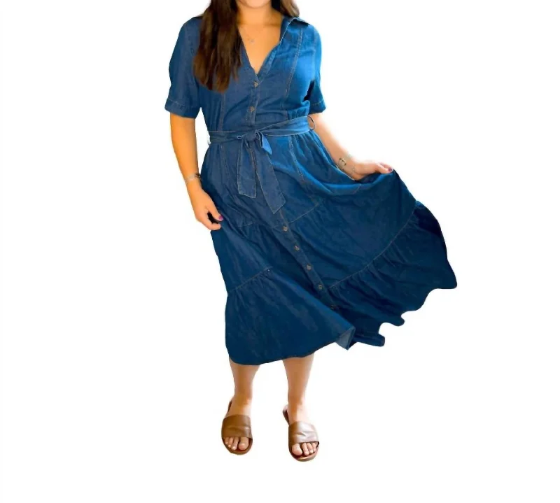 Women's Wide Collar DressesDenim Dress In Blue