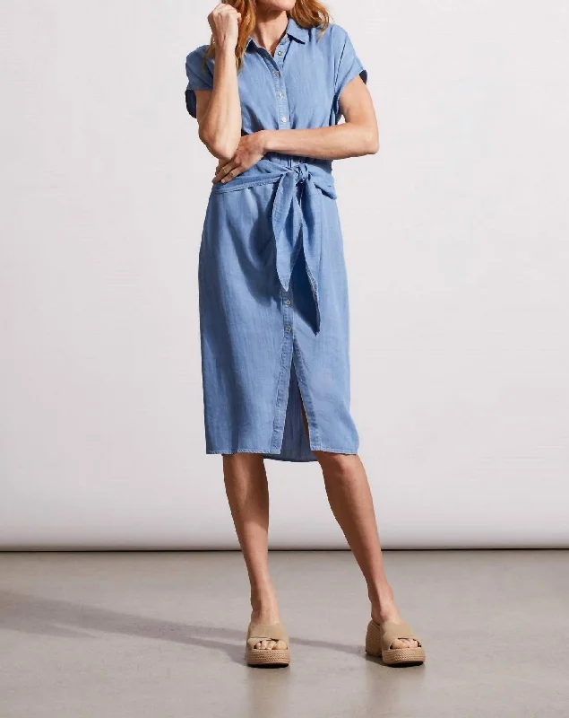 Women's Strapless DressesDenim Shirt Dress In Tide Blue