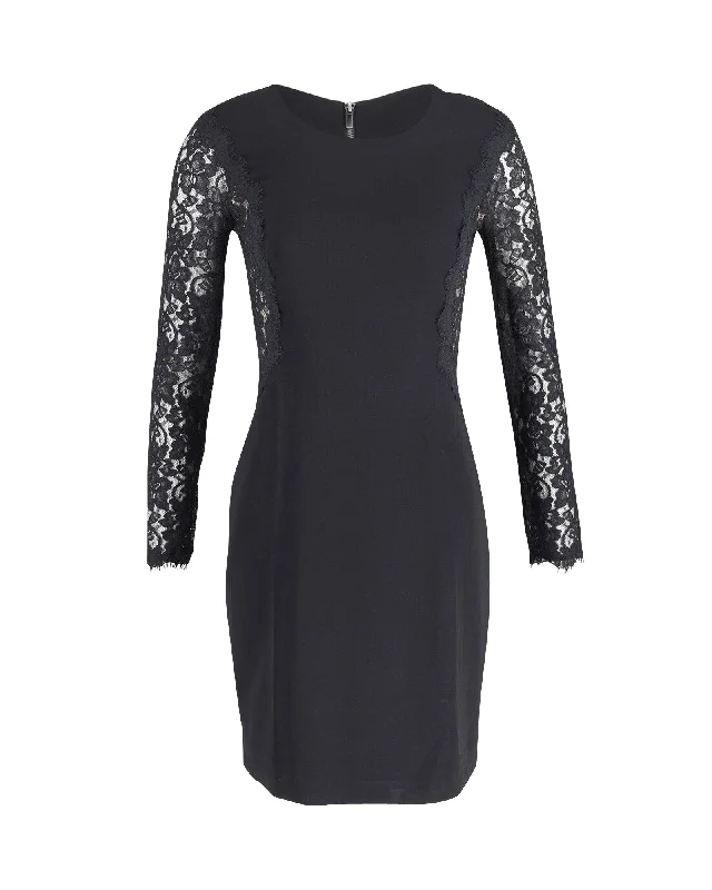 Women's Square Collar DressesDiane Von Furstenberg Lace India Dress in Black Triacetate