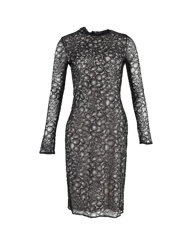 Women's V-Shaped-Neck DressesDiane Von Furstenberg Long Sleeve Lydia Dress in Black Lace Overlay