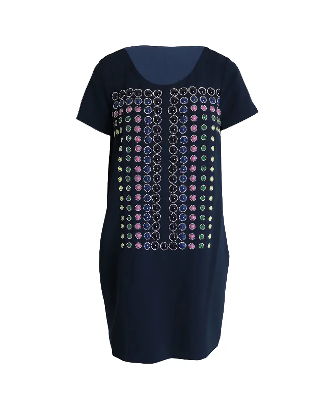 Women's Racerback DressesDiane Von Furstenberg Owen Beaded Shift Dress in Navy Blue Triacetate