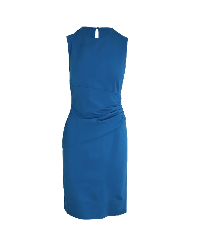 Women's High Collar DressesDiane Von Furstenberg Sleeveless Side Drape Dress in Blue Viscose