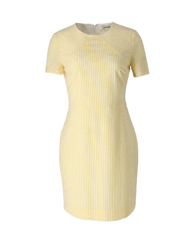 Women's One-Shoulder DressesDiane Von Furstenberg Striped Seersucker Sheath Dress in Yellow and White Polyamide