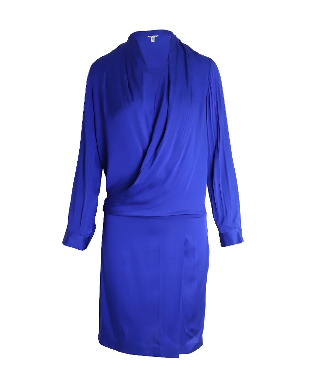 Women's High-Neck DressesDiane Von Furstenberg Wrap Dress in Blue Silk