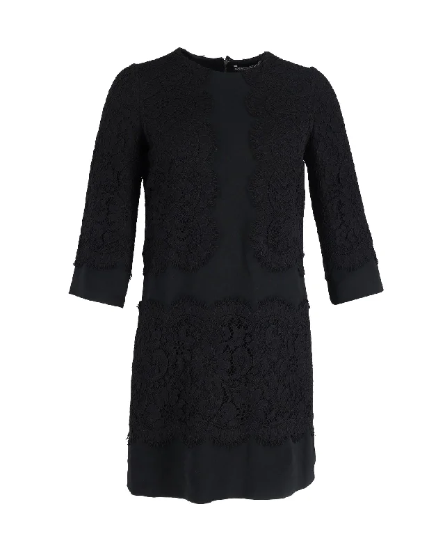 Women's Shawl Collar DressesDolce & Gabbana Lace Dress in Black Cotton