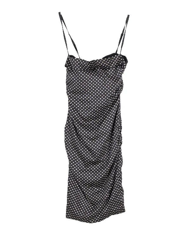 Women's Bodycon DressesDolce & Gabbana Ruched Polka Dot Dress in Black Silk