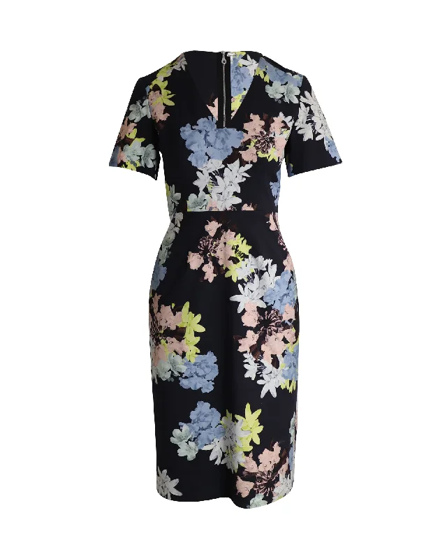 Women's Low Collar DressesErdem Lucinda Floral Print Sheath Dress in Multicolor Polyester