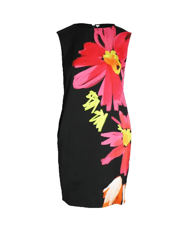 Women's Mandarin Collar DressesEscada Mrs S Demici Floral Sleeveless Shift Dress in Black Viscose