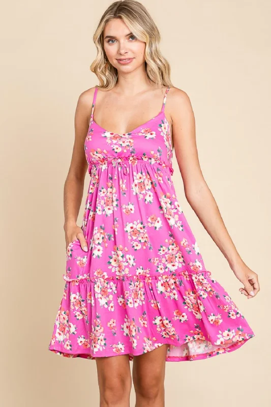 Women's Cold-Shoulder DressesFull Size Floral Ruffled Cami Dress