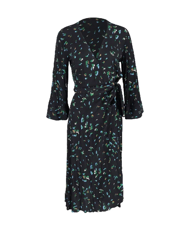 Women's Sweetheart Collar DressesGanni Bluebell Print Wrap Dress in Floral Print Viscose