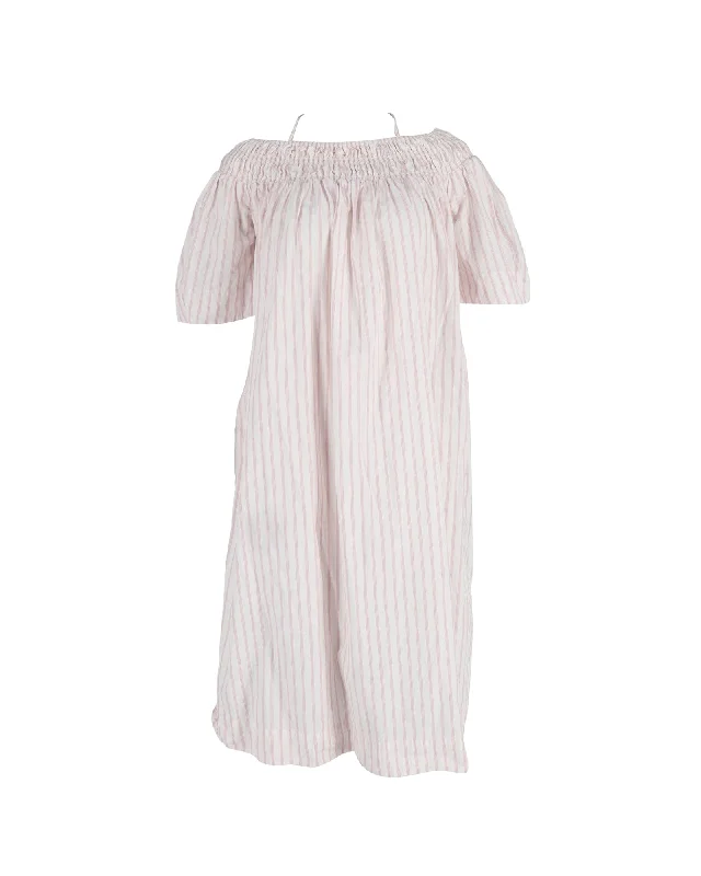 Women's V-Back DressesGanni Striped Dress in White and Pink Cotton