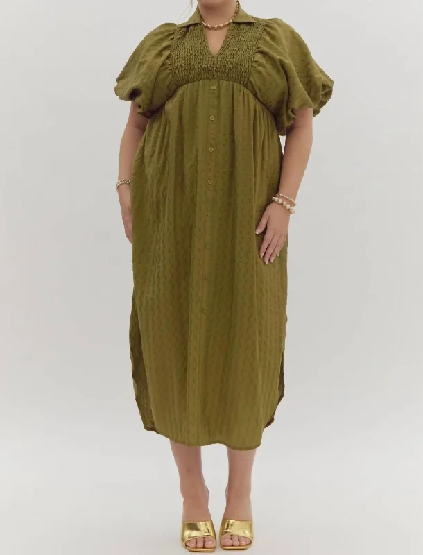 Women's Halter DressesJamie Puff Sleeve Dress In Olive