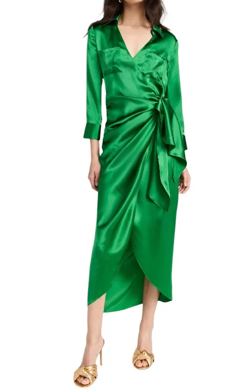 Women's U-Shaped-Neck DressesKadi Long Wrap Dress In Sea Green