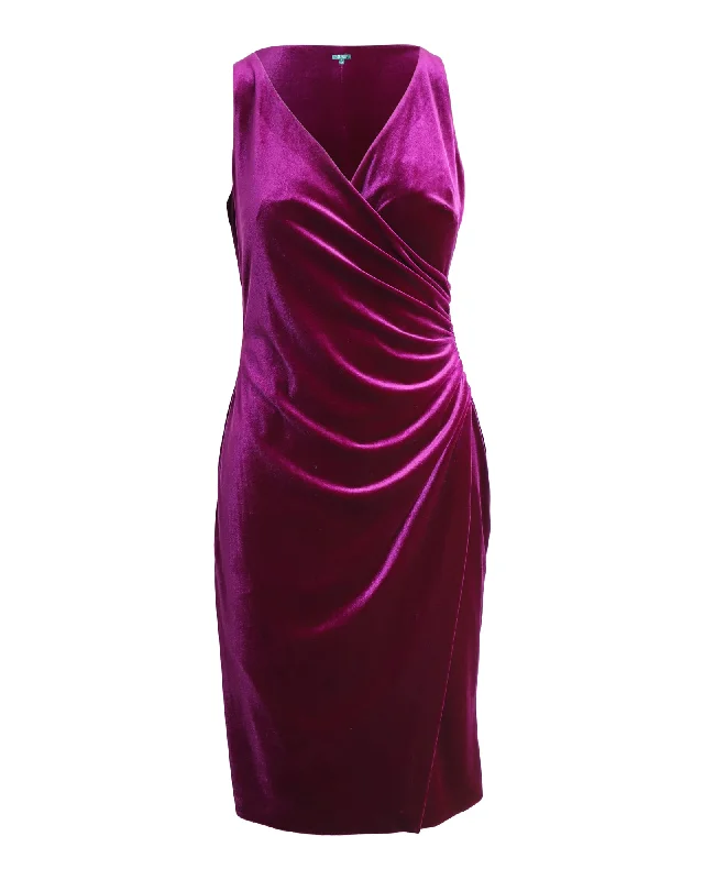 Women's Shift DressesLauren Ralph Lauren Ruched Wrap-effect Velvet Sleeveless Dress in Purple Polyester