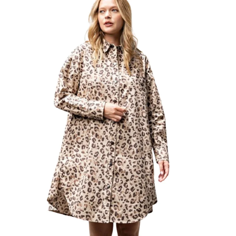 Women's Rounded Collar DressesLeopard/animal Printed Shirt Dress