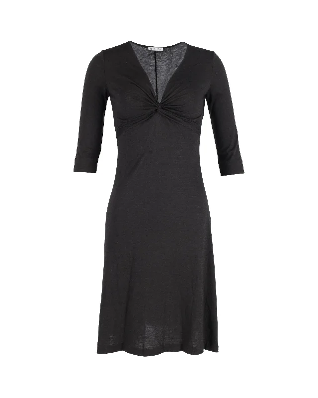 Women's Sweetheart-Neck DressesLoro Piana Twist Front V-neck Dress in Black Polyester