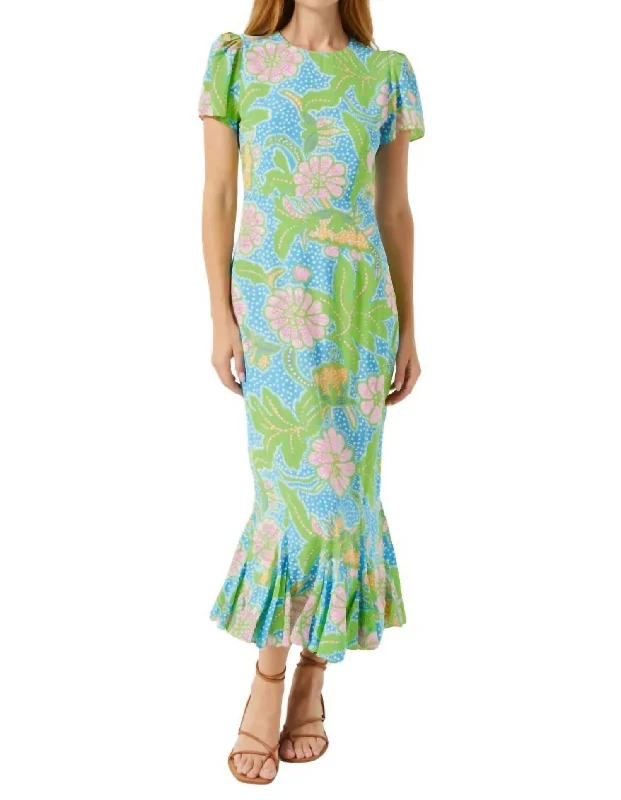 Women's Narrow Collar DressesLulani Dress In Blue Psychedelic Flower