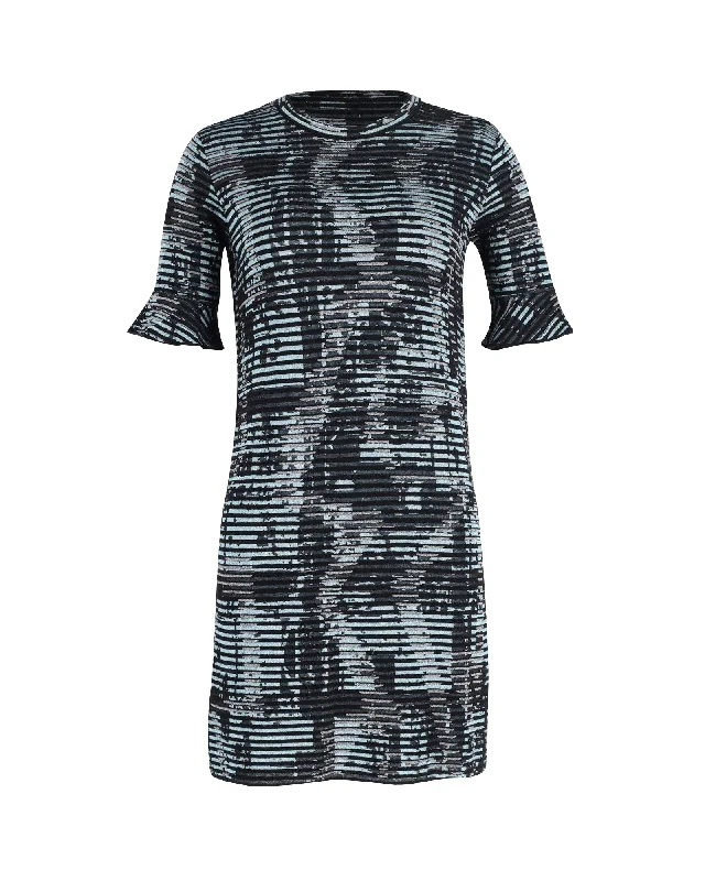 Women's Narrow Collar DressesM Missoni Striped Shift Dress in Blue Viscose