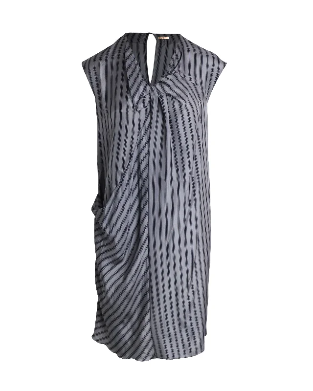 Women's Narrow-Neck DressesMarni Striped Dress in Grey Silk