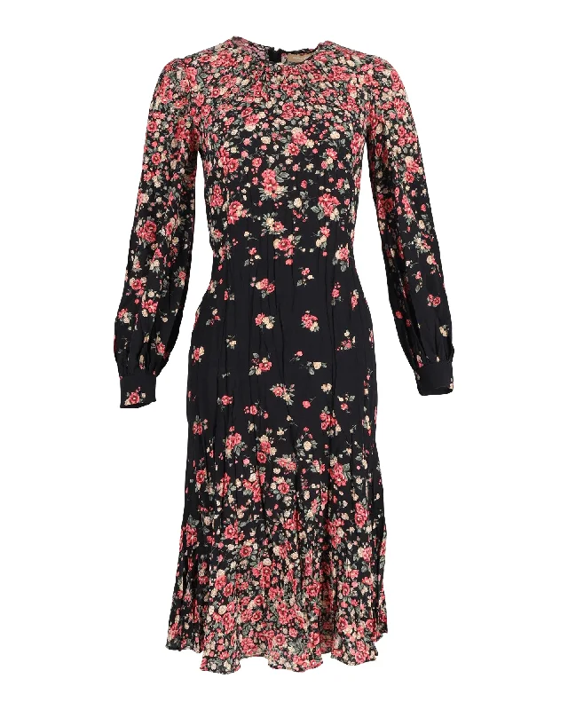 Women's Boat-Back DressesMichael Kors Ombre Floral Drop-Waist Dress in Black and Pink Silk