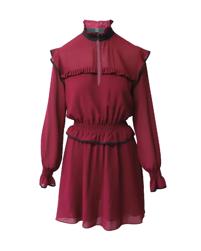 Women's U-Shaped Collar DressesPinko Pleated High Collar Dress in Burgundy Polyester