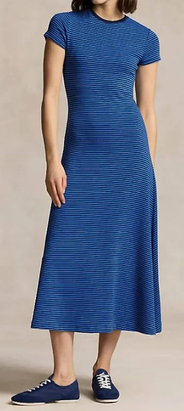 Women's U-Back DressesPolo Stripe Cotton Blend Dress In Kite Blue/new Navy