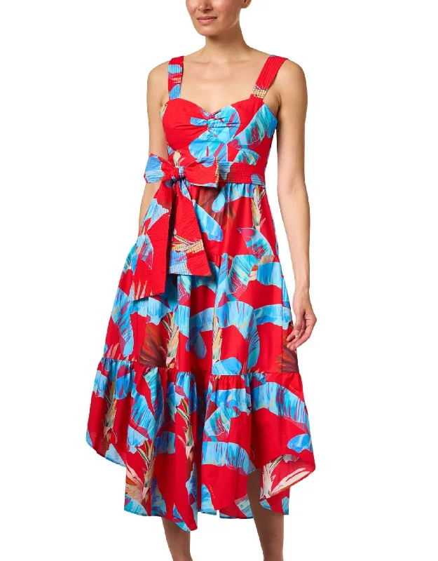 Women's V-Shaped-Neck DressesPrint Cotton Dress In Red/blue