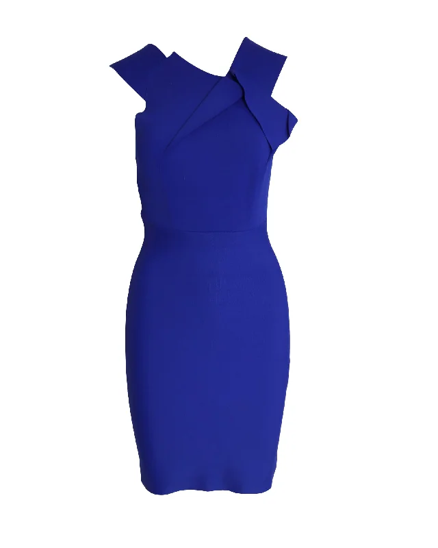 Women's Notched Collar DressesRoland Mouret Asymmetric Fitted Dress in Blue Rayon