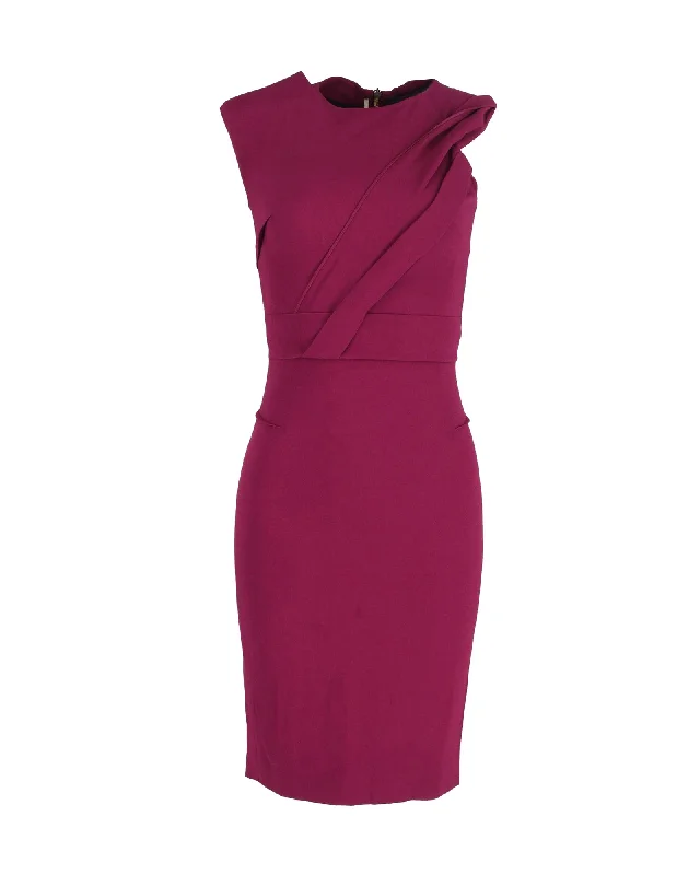 Women's Mandarin-Neck DressesRoland Mouret Nepa Asymmetric Draped Fitted Dress in Purple Viscose