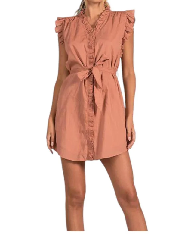  Women's A-Line DressesRuffle Sleeve Dress In Rust