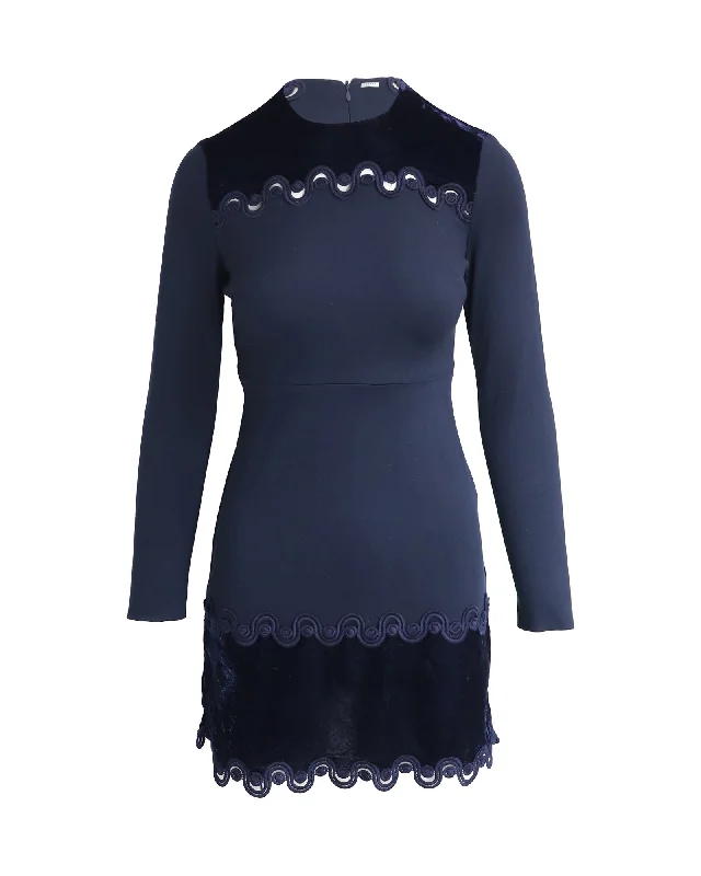 Women's Wrap DressesSandro Edma Braid & Velvet Trim Long Sleeve Dress in Navy Blue Viscose