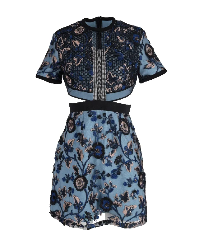 Women's Maxi DressesSelf-Portrait Florence Floral-Embroidered Cutout Dress in Blue Polyester