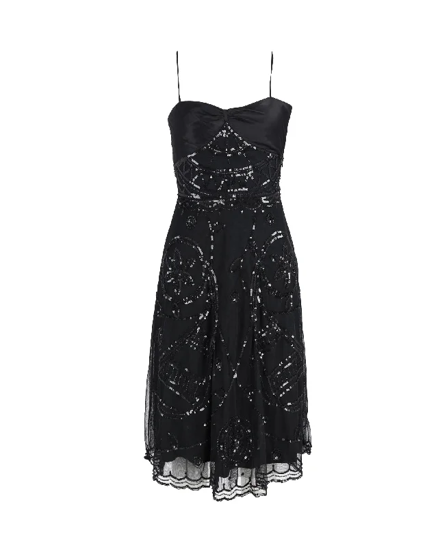 Women's Shawl Collar DressesTemperley London Sequined Sleeveless Dress in Black Polyester