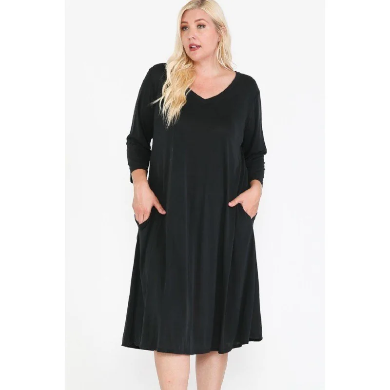 Women's Keyhole-Neck DressesV Neck Hidden Pocket Swing Dress