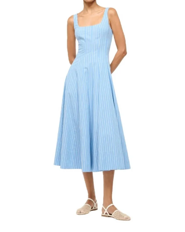 Women's Off-Shoulder DressesWells Dress In Azure Pinstripe