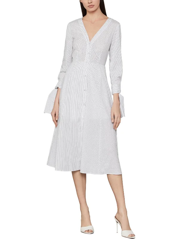 Women's Cap-Sleeve DressesWomens Cotton Pinstripe Shirtdress