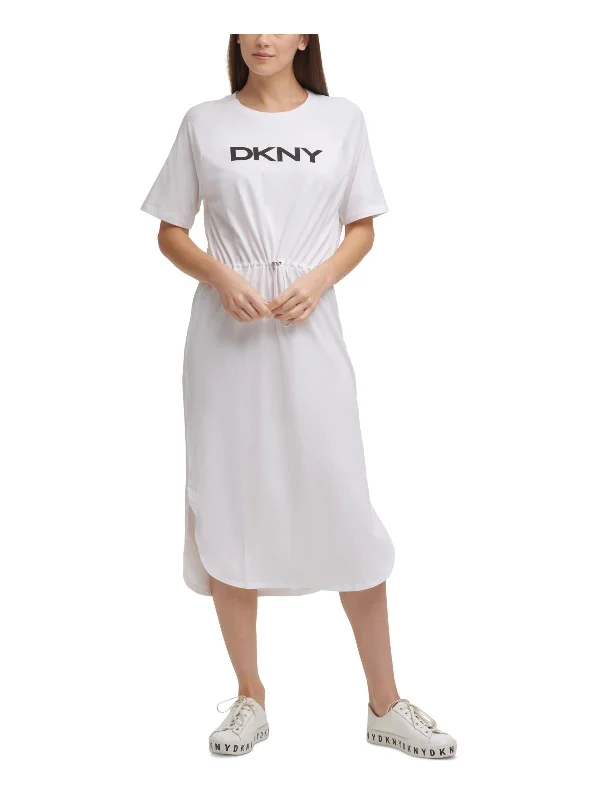 Women's V-Back DressesWomens Logo Drawstring T-Shirt Dress