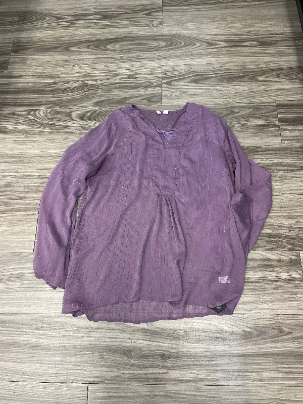 Women's Blouse with SmockingTop 2pc Long Sleeve By Cato In Purple, Size: Xl