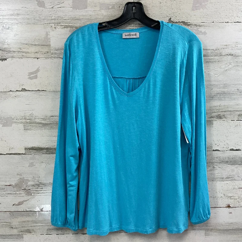 Women's Blouse with PatchesTop 3/4 Sleeve Basic By Kettlewell In Blue, Size: L