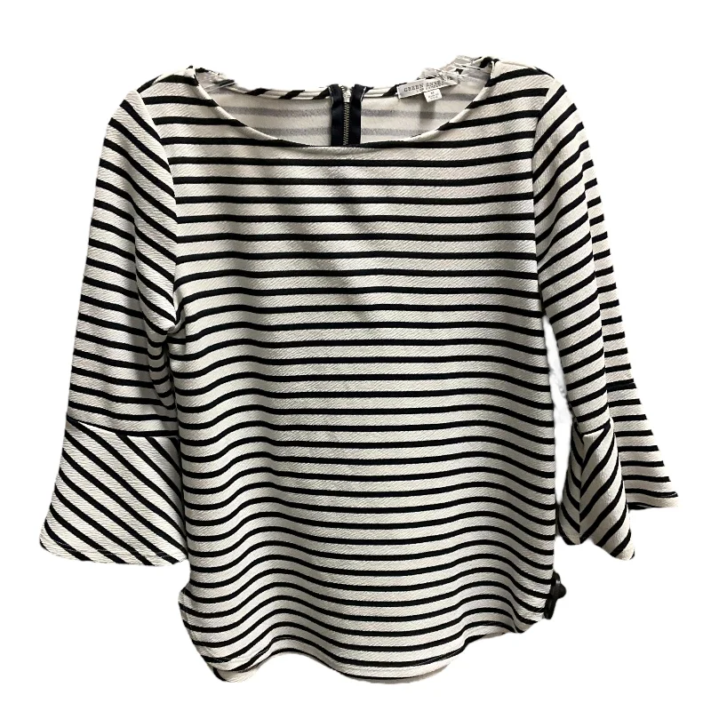 Women's Blouse for HolidayTop 3/4 Sleeve By Green Envelope In Striped Pattern, Size: M