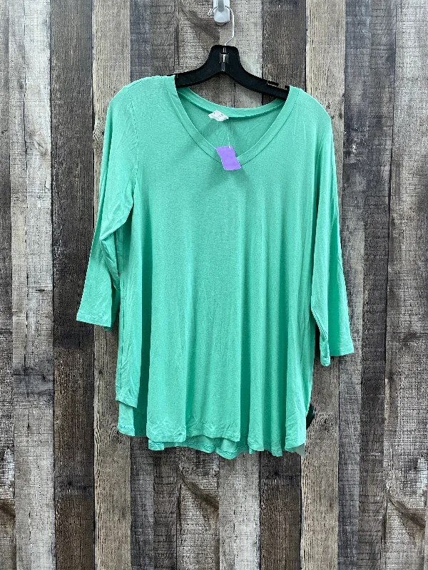 Women's Blouse with Square CollarTop 3/4 Sleeve By Honeyme In Green, Size: L